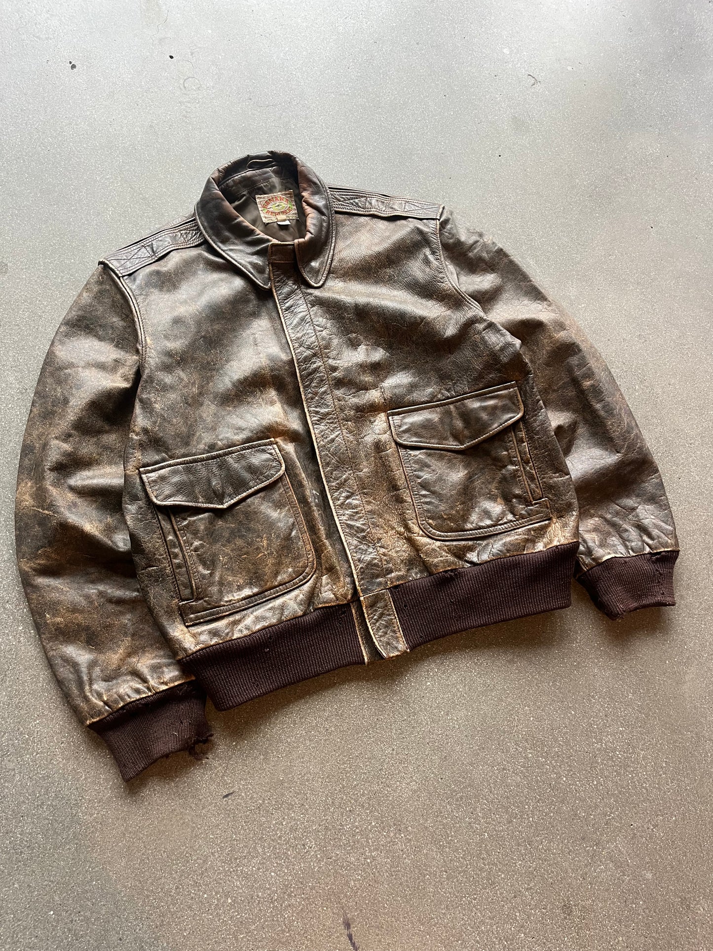 80’S BANANA REPUBLIC BROWN LEATHER FLIGHT JACKET - BOXY L