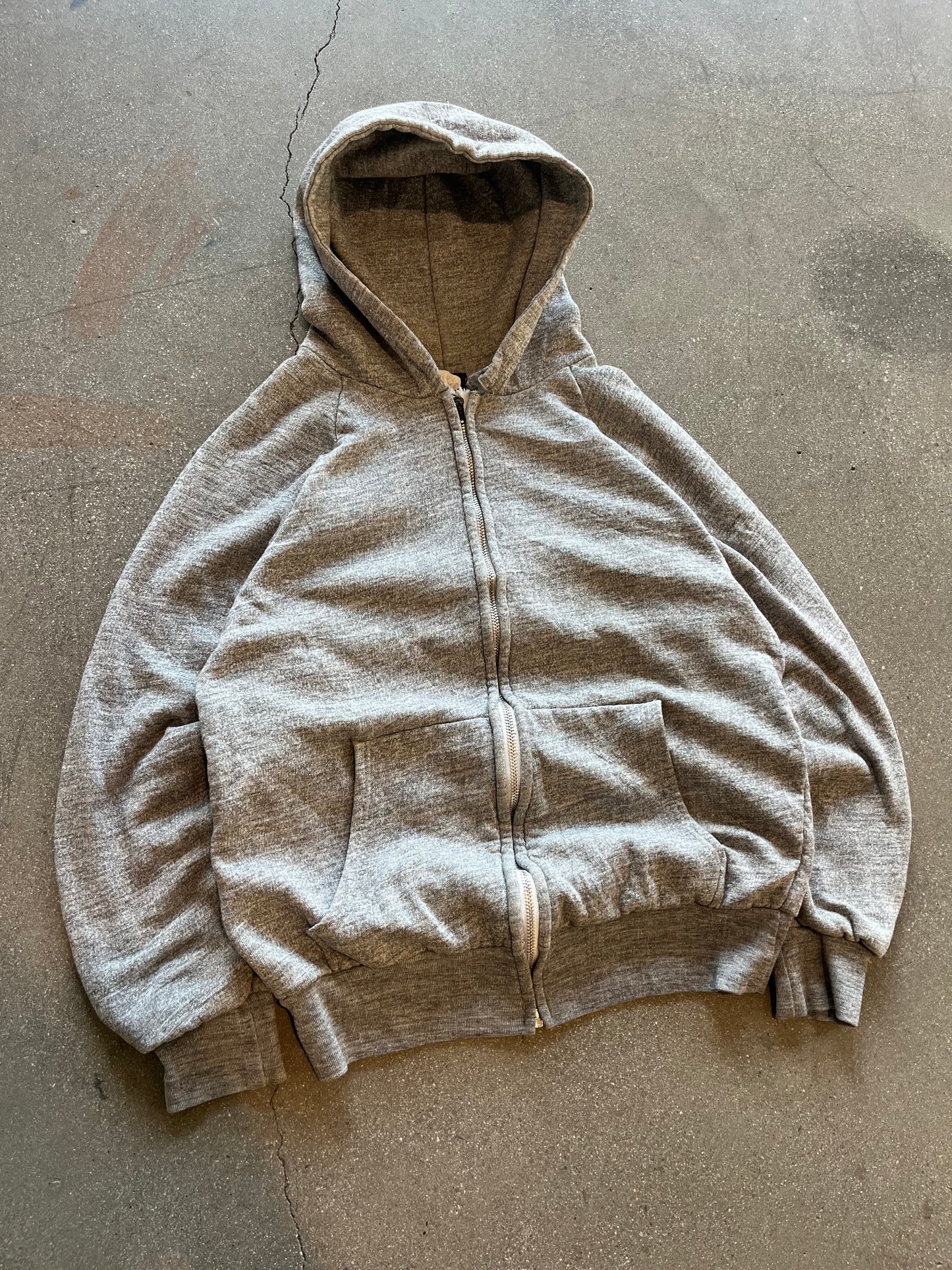 80’S HEATHER GRAY THERMAL LINED ZIP UP HOODIE - BOXY S