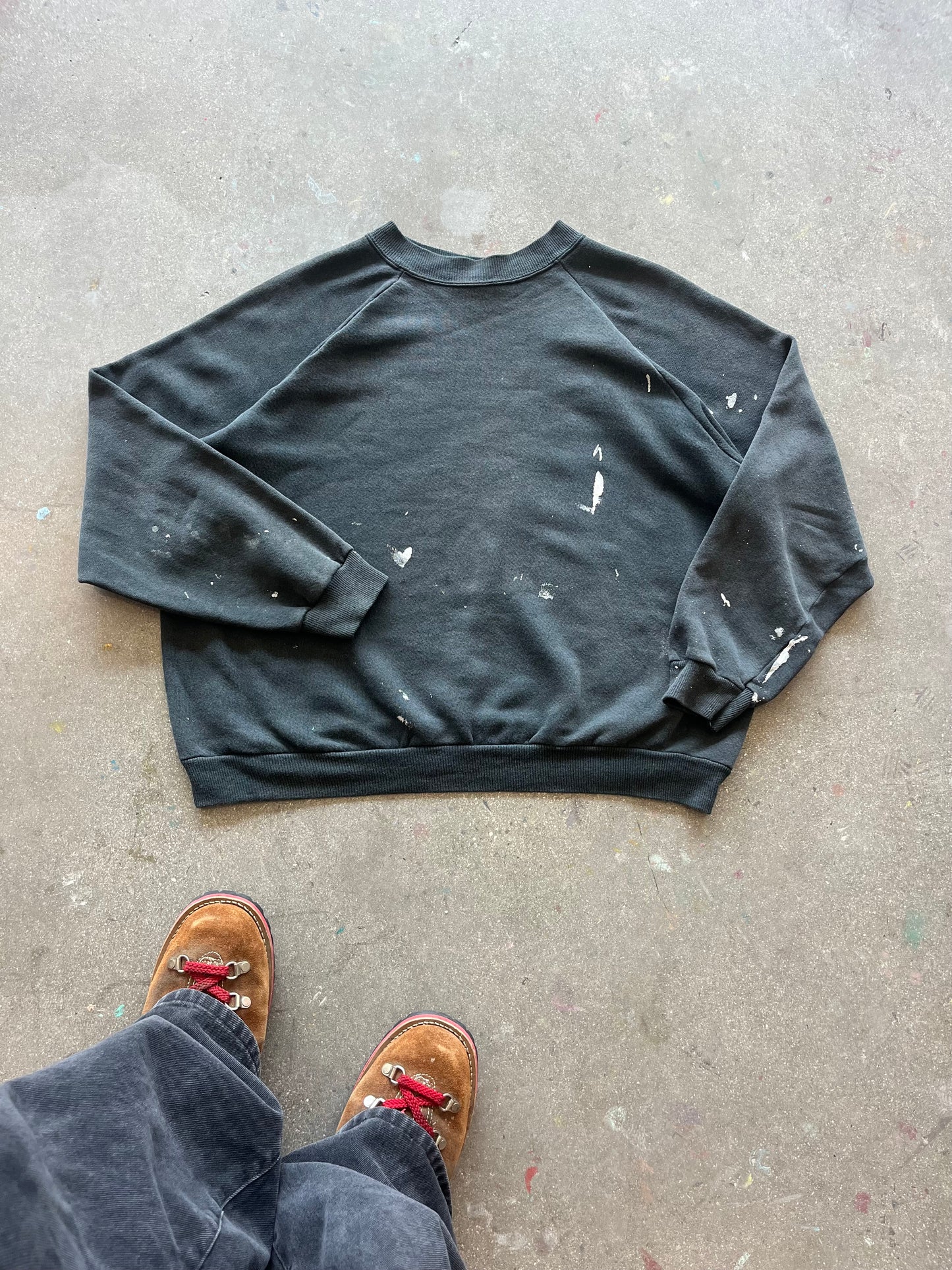 90’S PAINT SPLATTERED BLANK RAGLAN CREWNECK - BOXY M/L