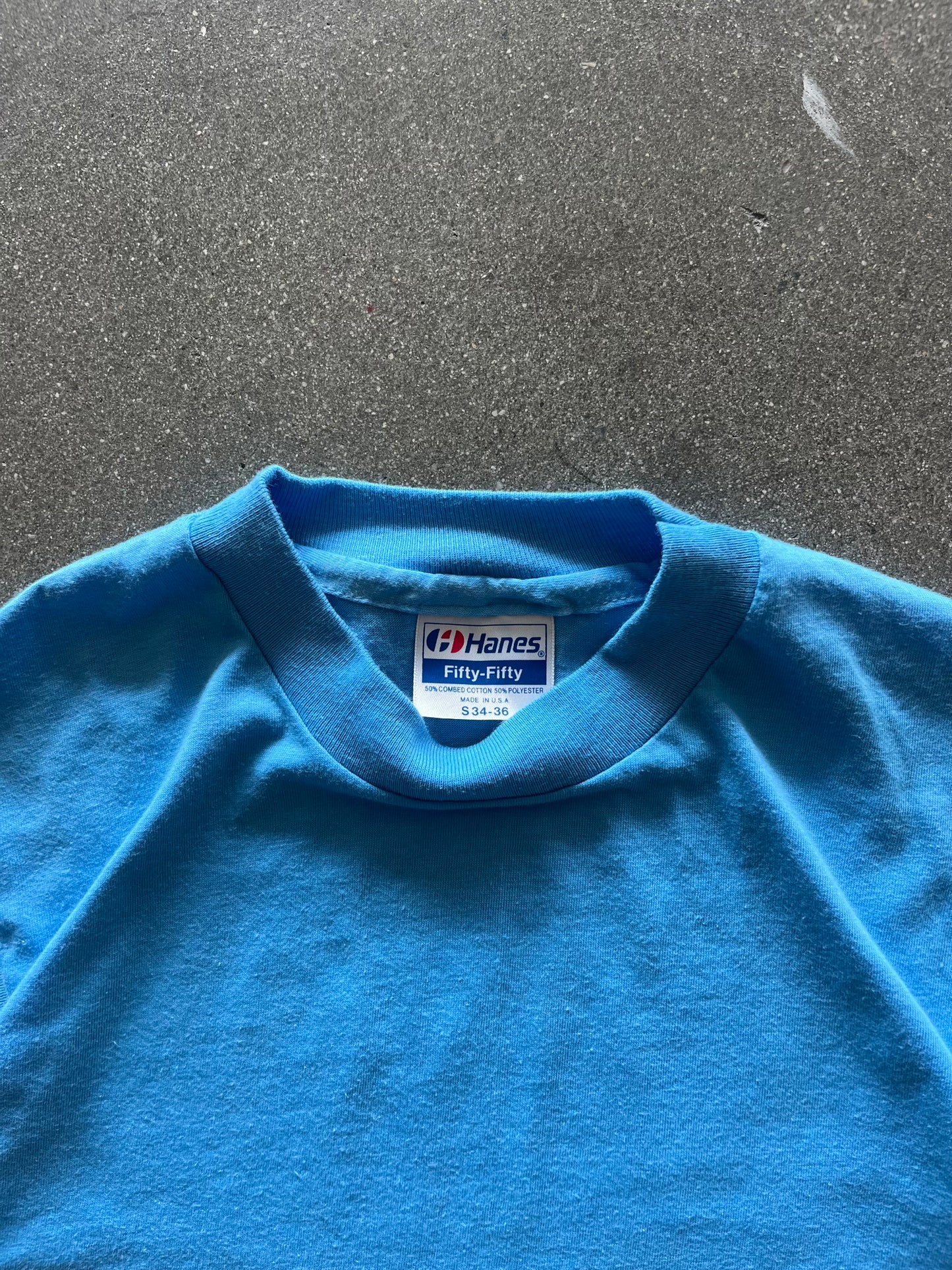 80’S BABY BLUE HANES BLANK TEE - S