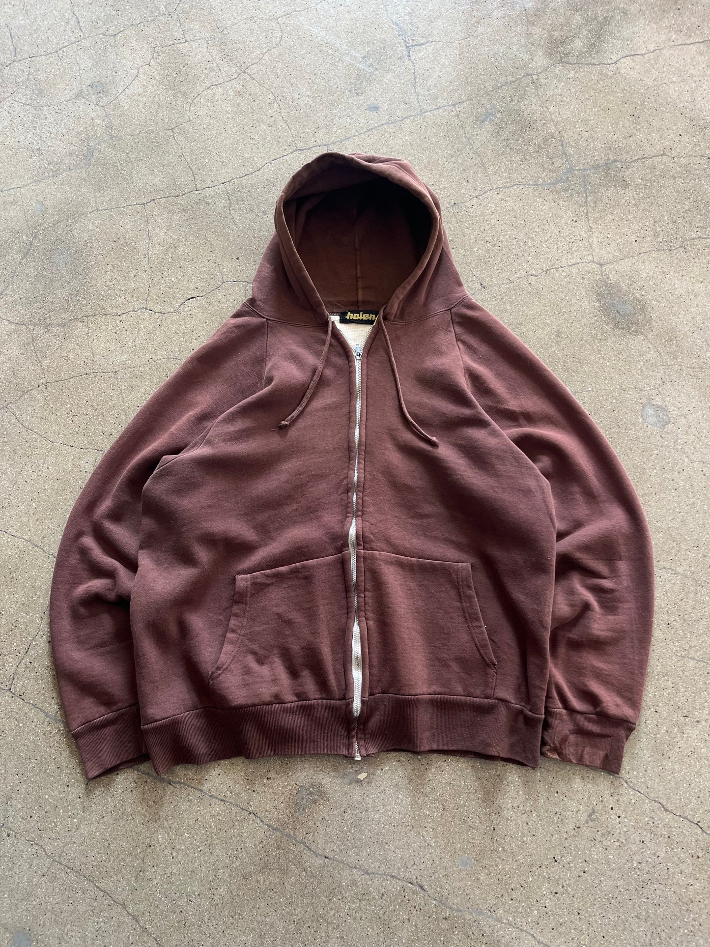 80’S BROWN THERMAL LINED ZIP UP HOODIE - BOXY L