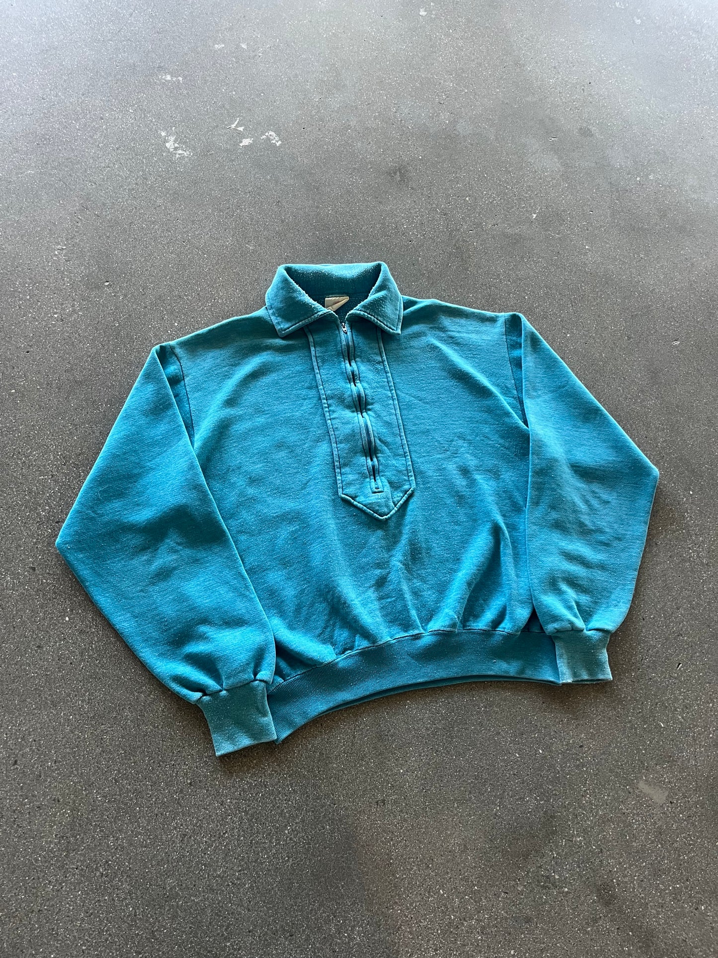70’S TEAL HALF ZIP COLLAR CREW - BOXY M