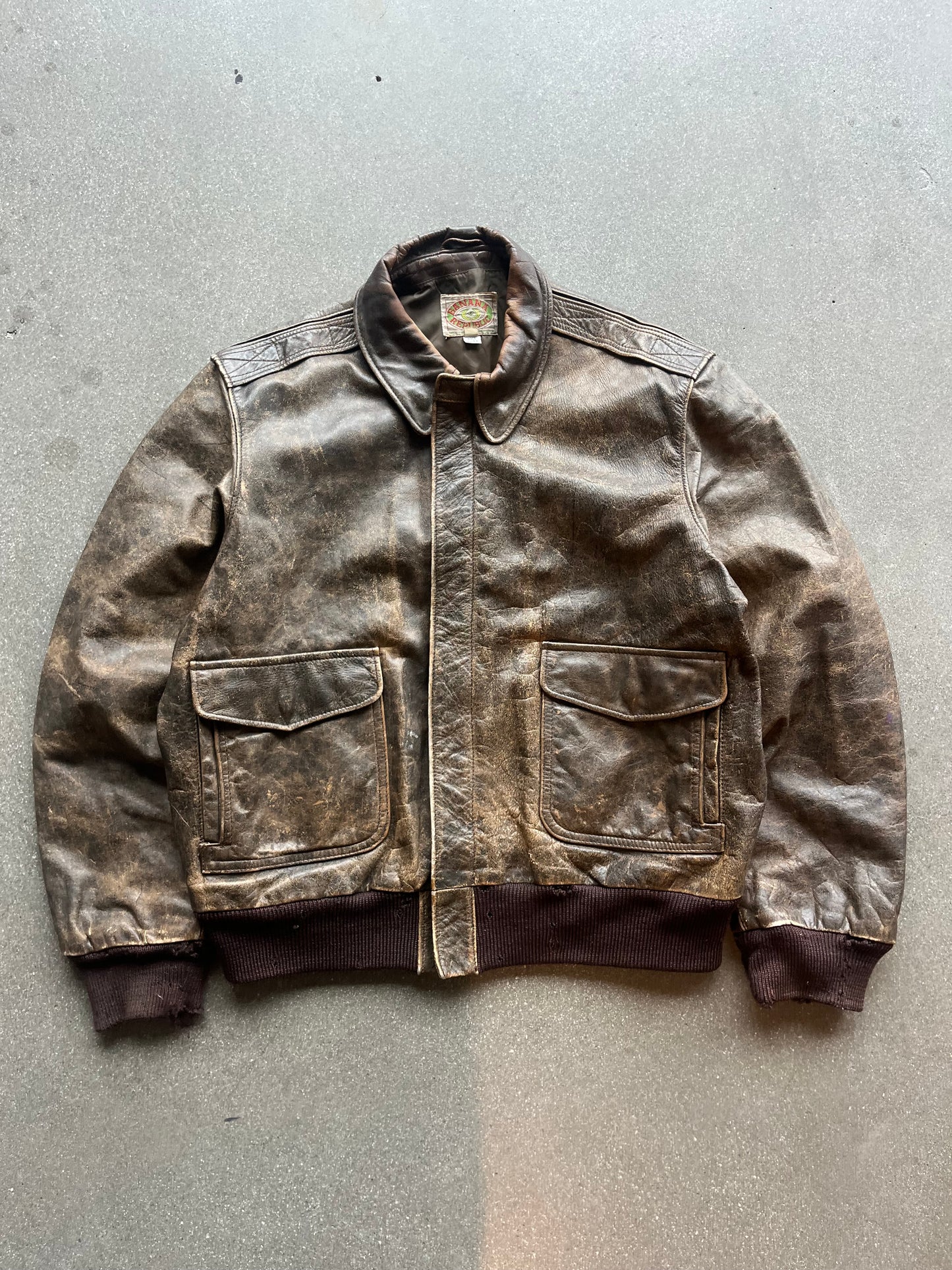 80’S BANANA REPUBLIC BROWN LEATHER FLIGHT JACKET - BOXY L