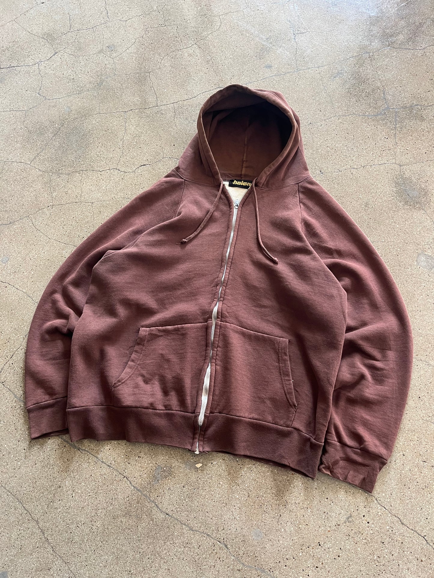 80’S BROWN THERMAL LINED ZIP UP HOODIE - BOXY L
