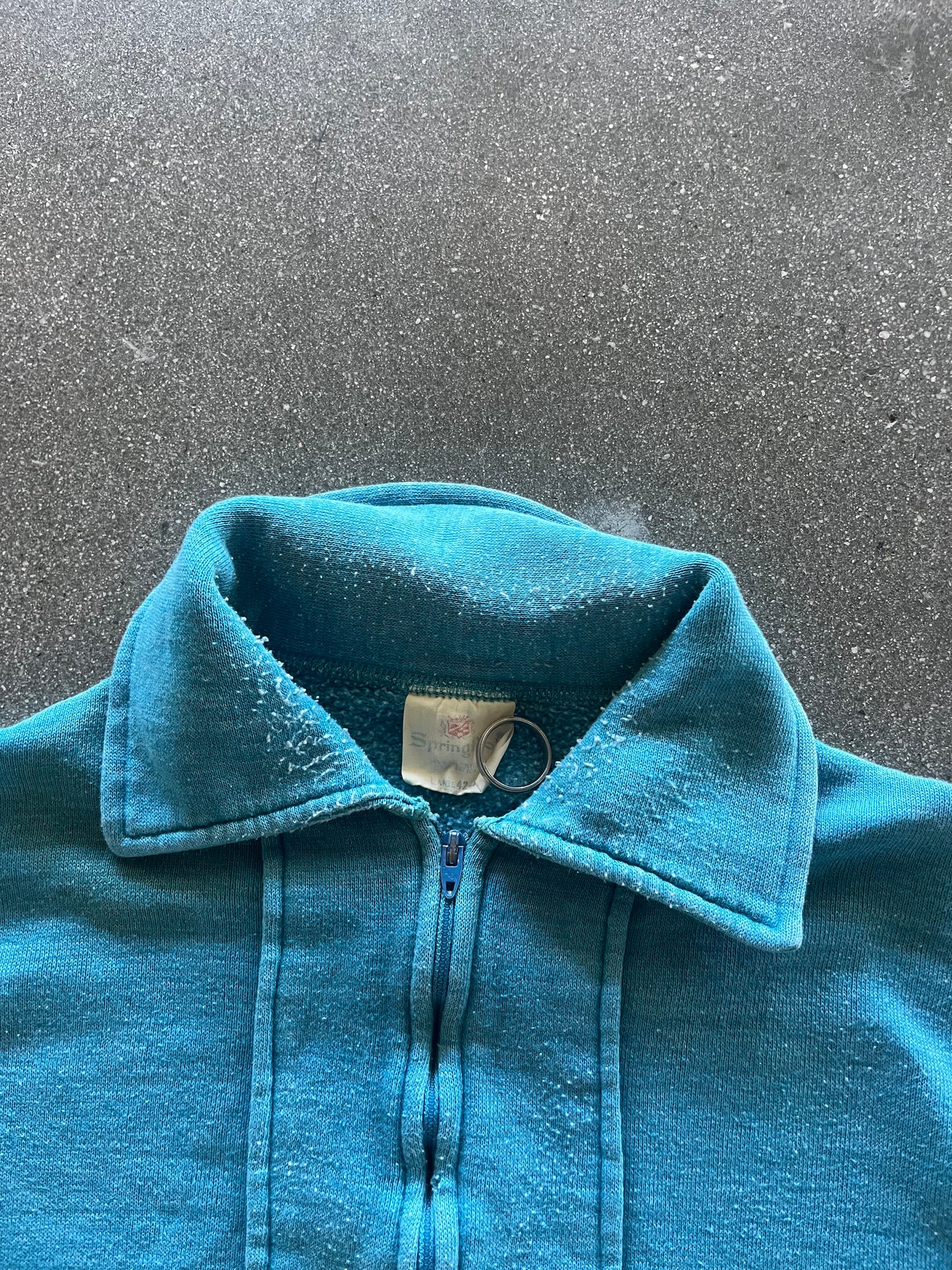 70’S TEAL HALF ZIP COLLAR CREW - BOXY M