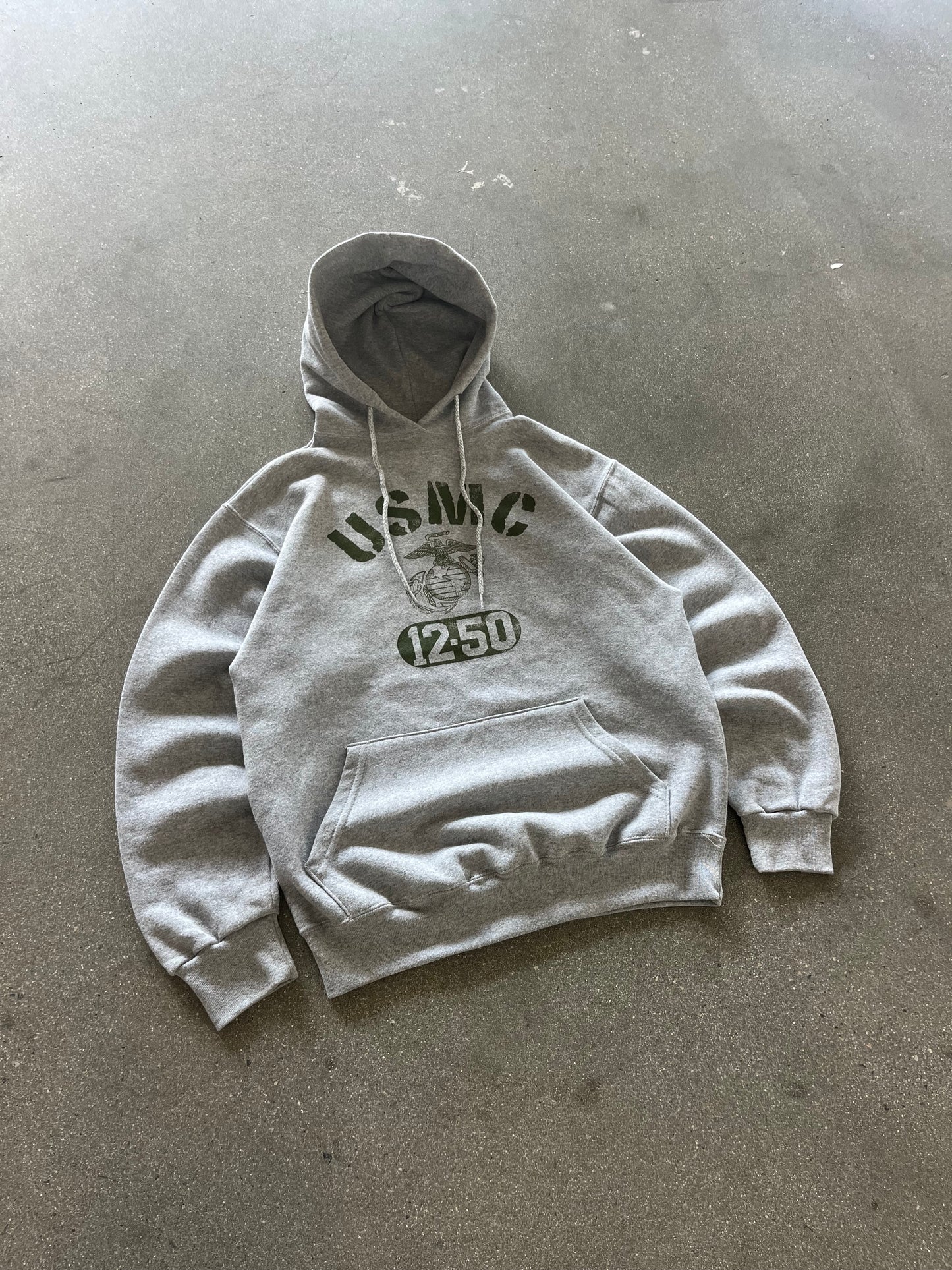 90’S HEATHER GRAY “USMC” HOODIE - M