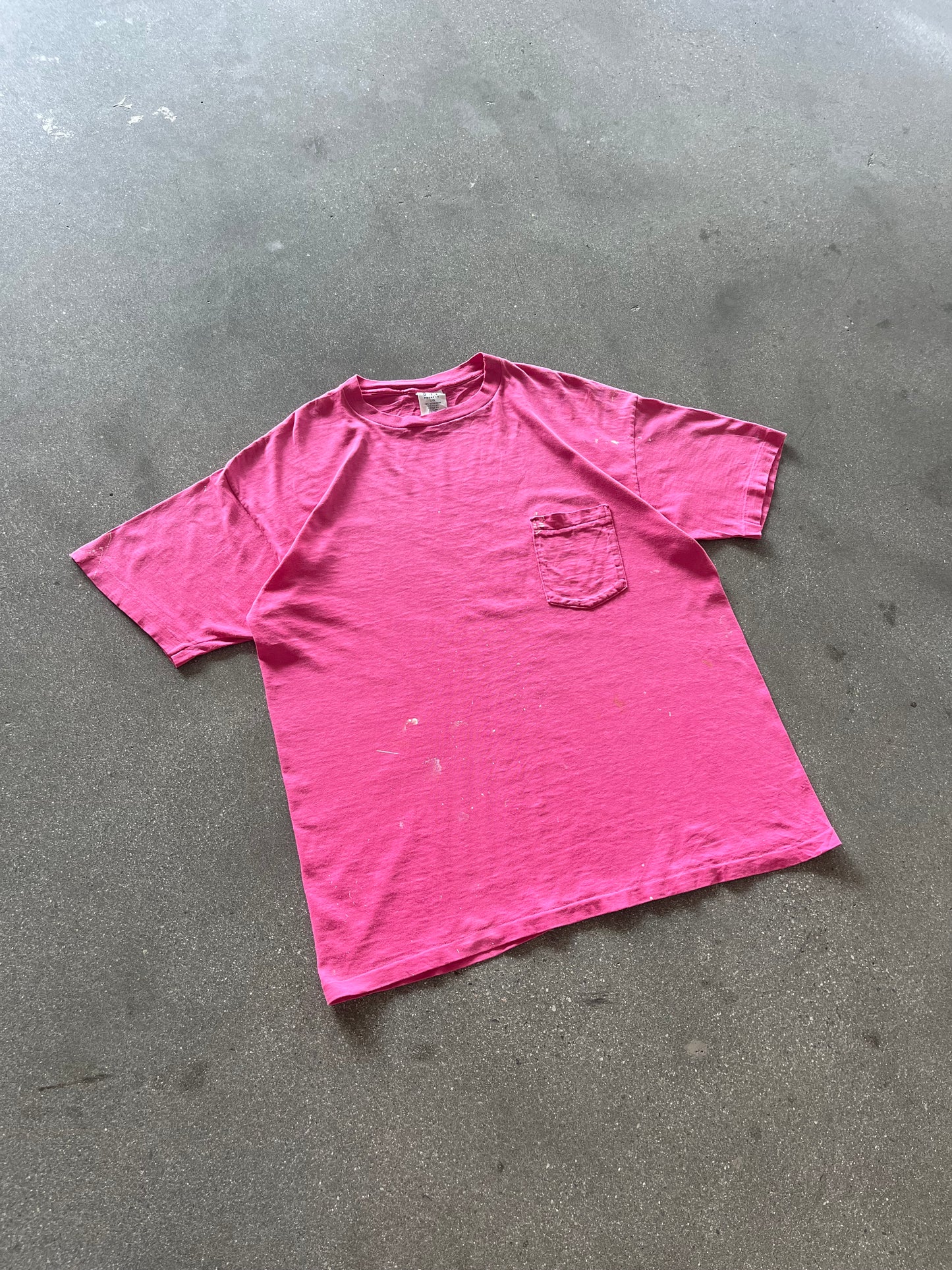 90’S PAINT SPLATTERED PINK SELVEDGE POCKET TEE - BOXY L