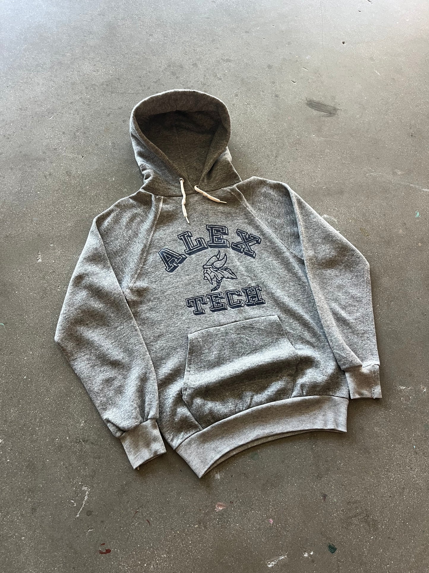 80’S HEATHER GRAY “ALEX TECH” RAGLAN HOODIE - S