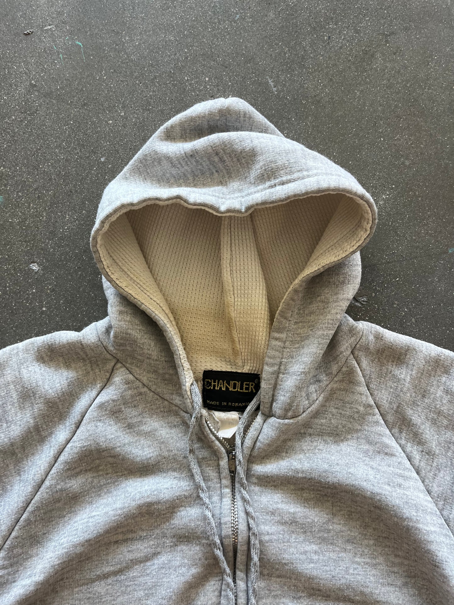 80’S HEATHER GRAY THERMAL LINE ZIP UP HOODIE - S/M