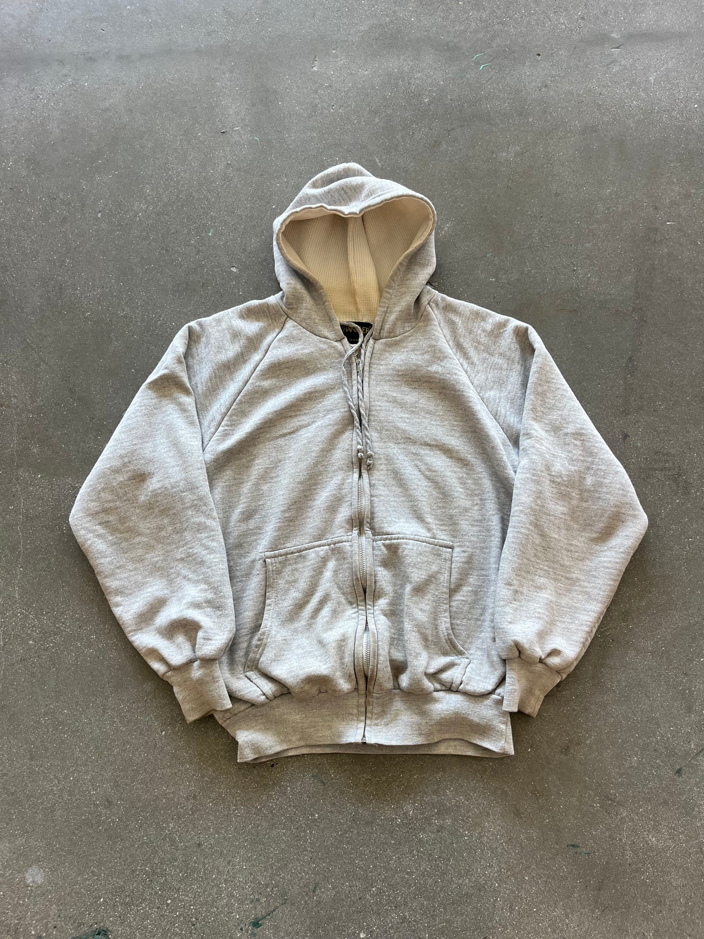 80’S HEATHER GRAY THERMAL LINE ZIP UP HOODIE - S/M