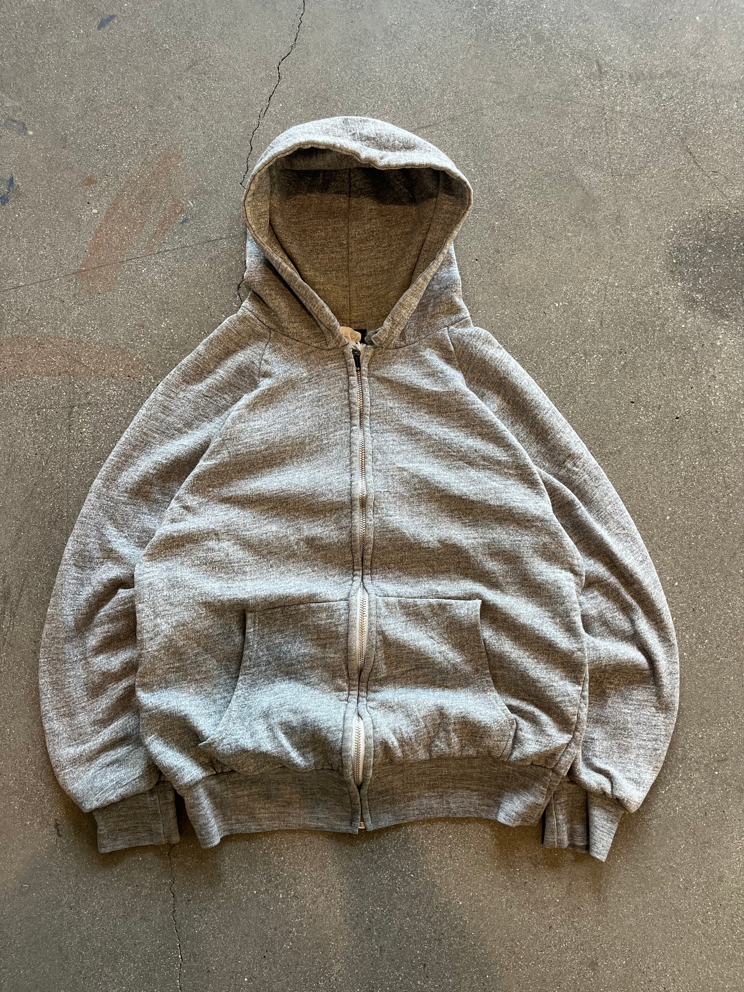80’S HEATHER GRAY THERMAL LINED ZIP UP HOODIE - BOXY S