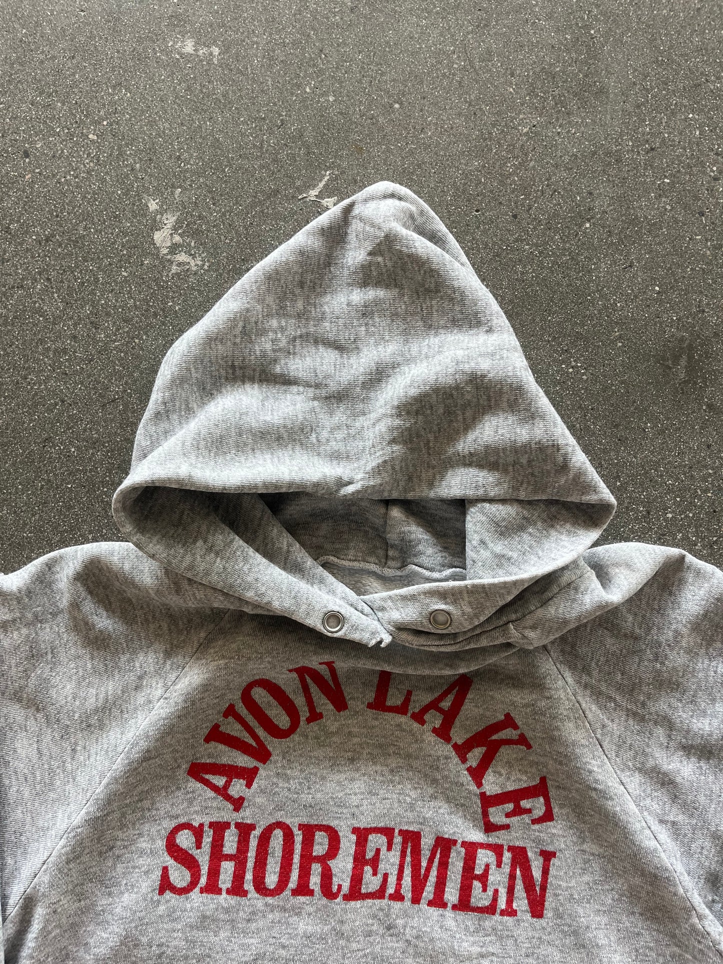 80’S HEATHER GRAY “AVON LAKE” RAGLAN HOODIE - BOXY S/M