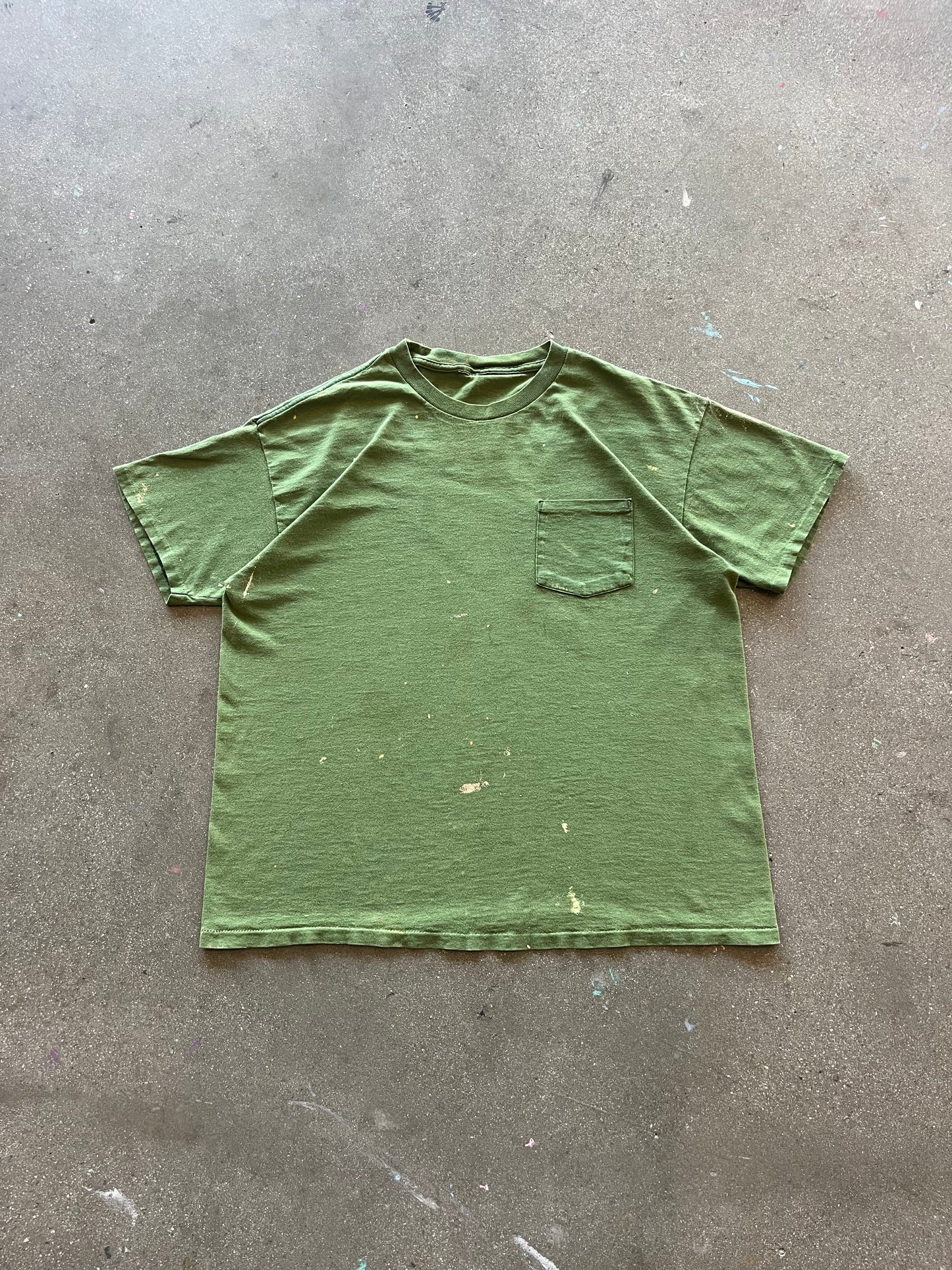 90’S LIME PAINT SPLATTERED POCKET TEE - BOXY M/L