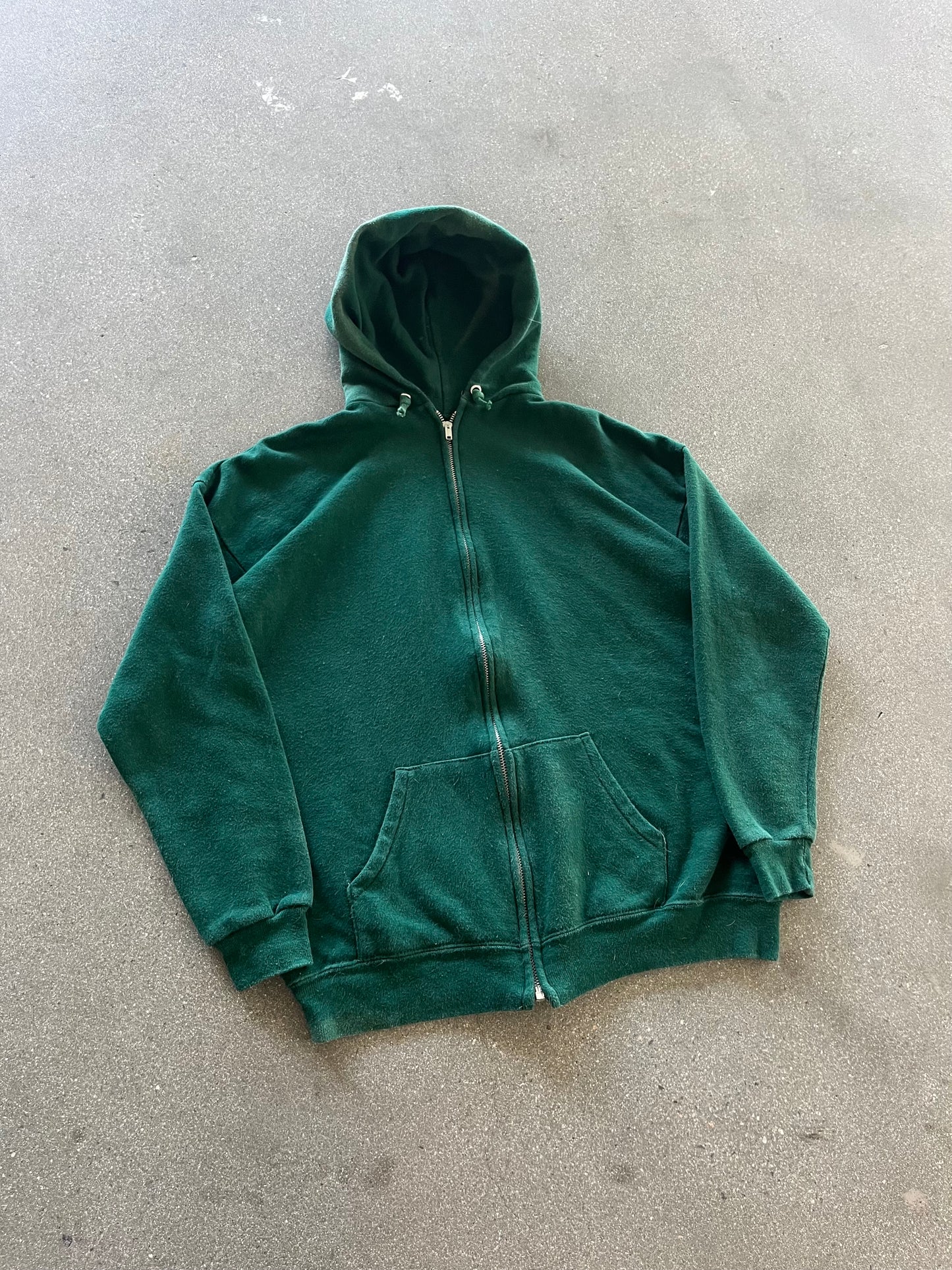 90’S SUNFADED FOREST GREEN ZIP UP HOODIE - L