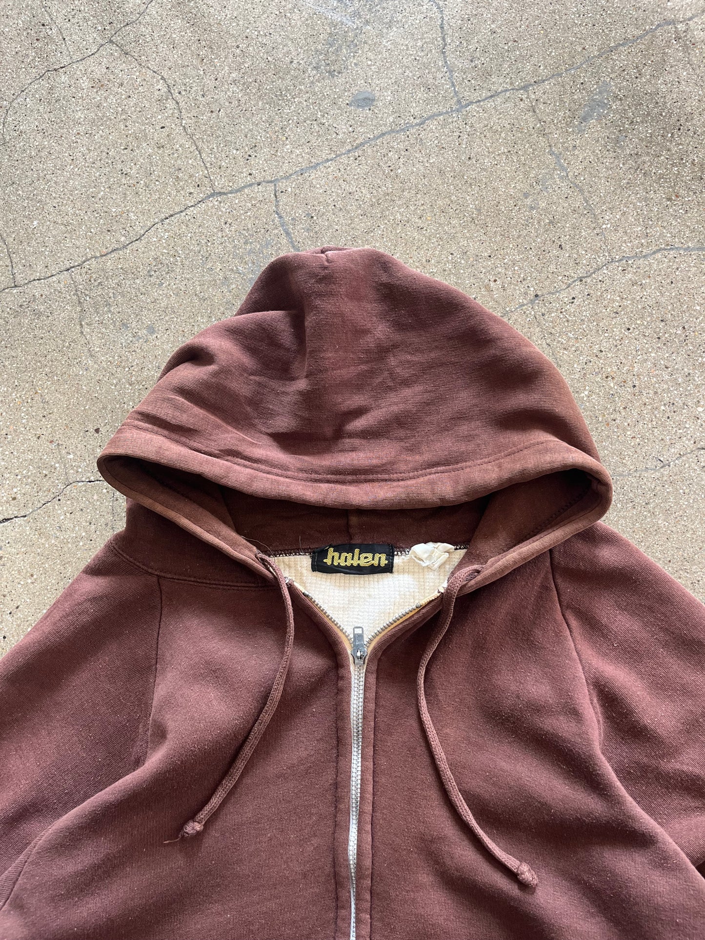 80’S BROWN THERMAL LINED ZIP UP HOODIE - BOXY L