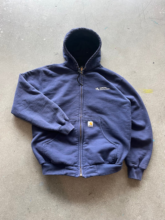 90’S NAVY THERMAL LINED CARHARTT ZIP UP HOODIE - BOXY L