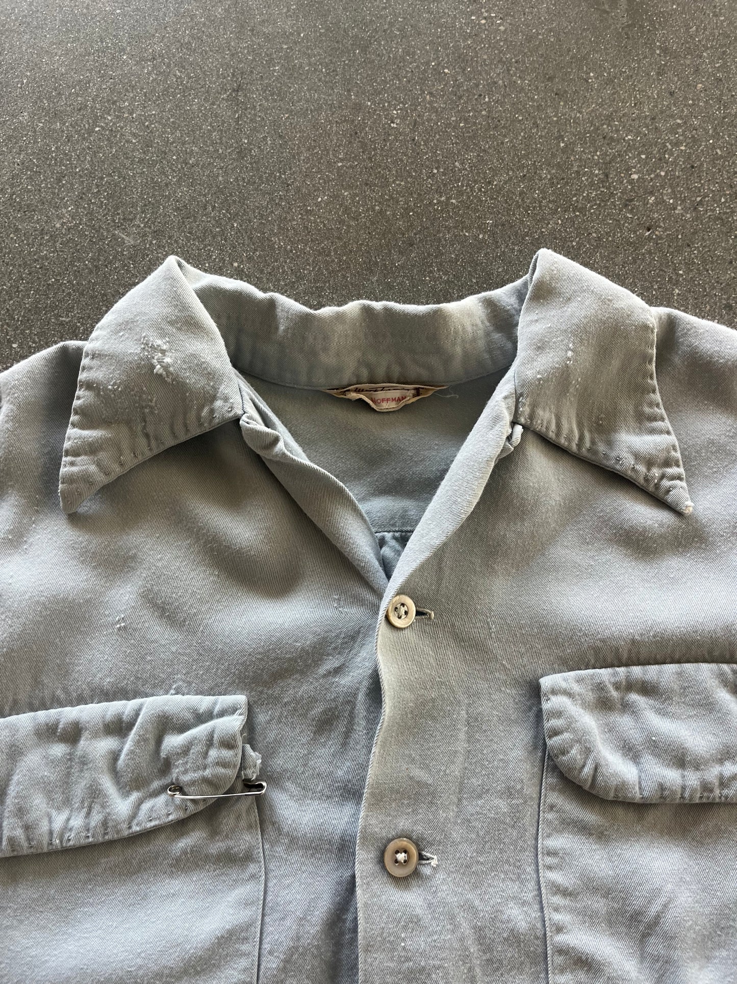 50’S ICE BLUE GABARDINE BUTTON UP - M