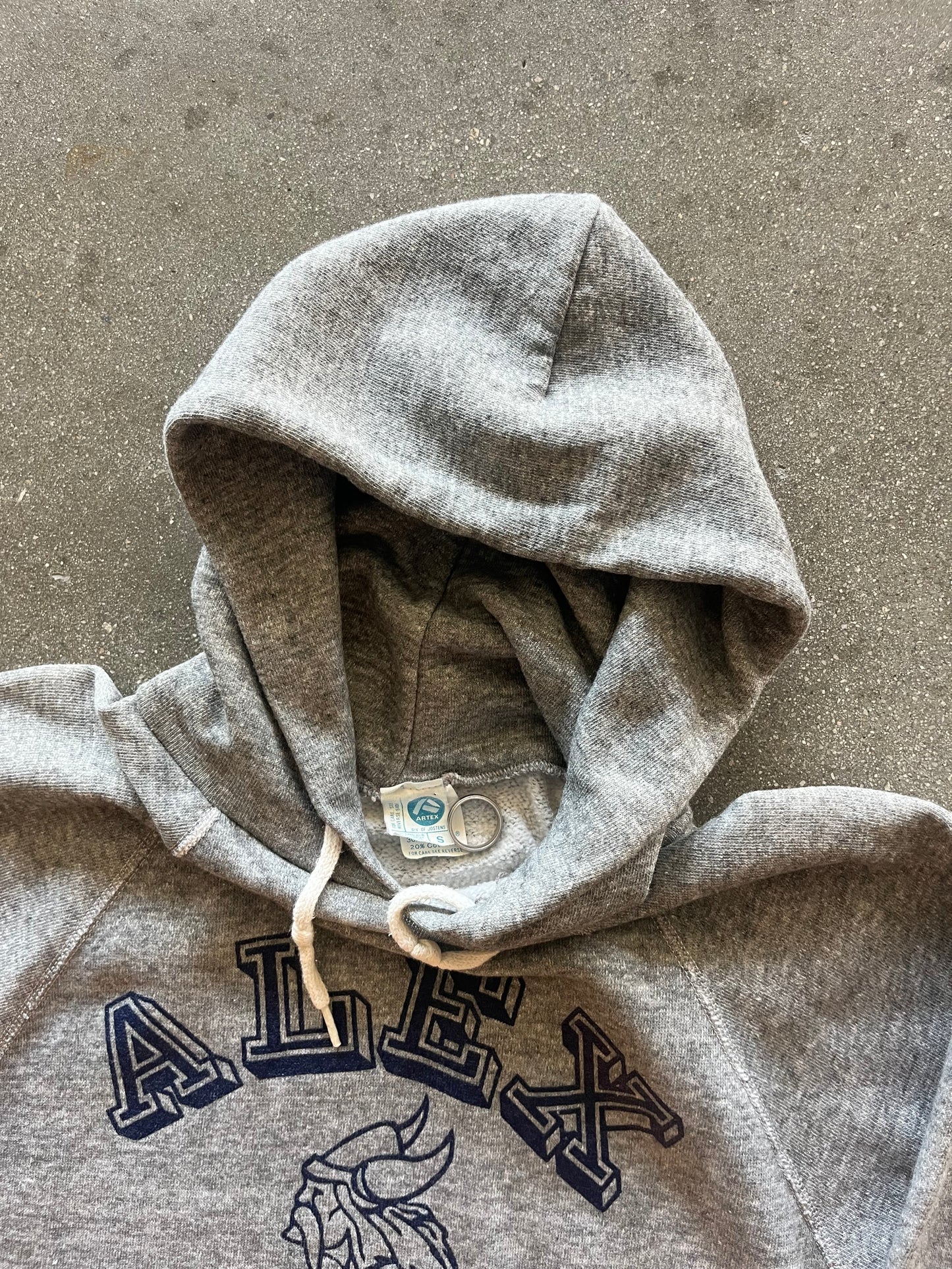 80’S HEATHER GRAY “ALEX TECH” RAGLAN HOODIE - S