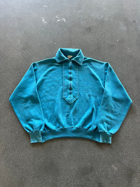 70’S TEAL HALF ZIP COLLAR CREW - BOXY M