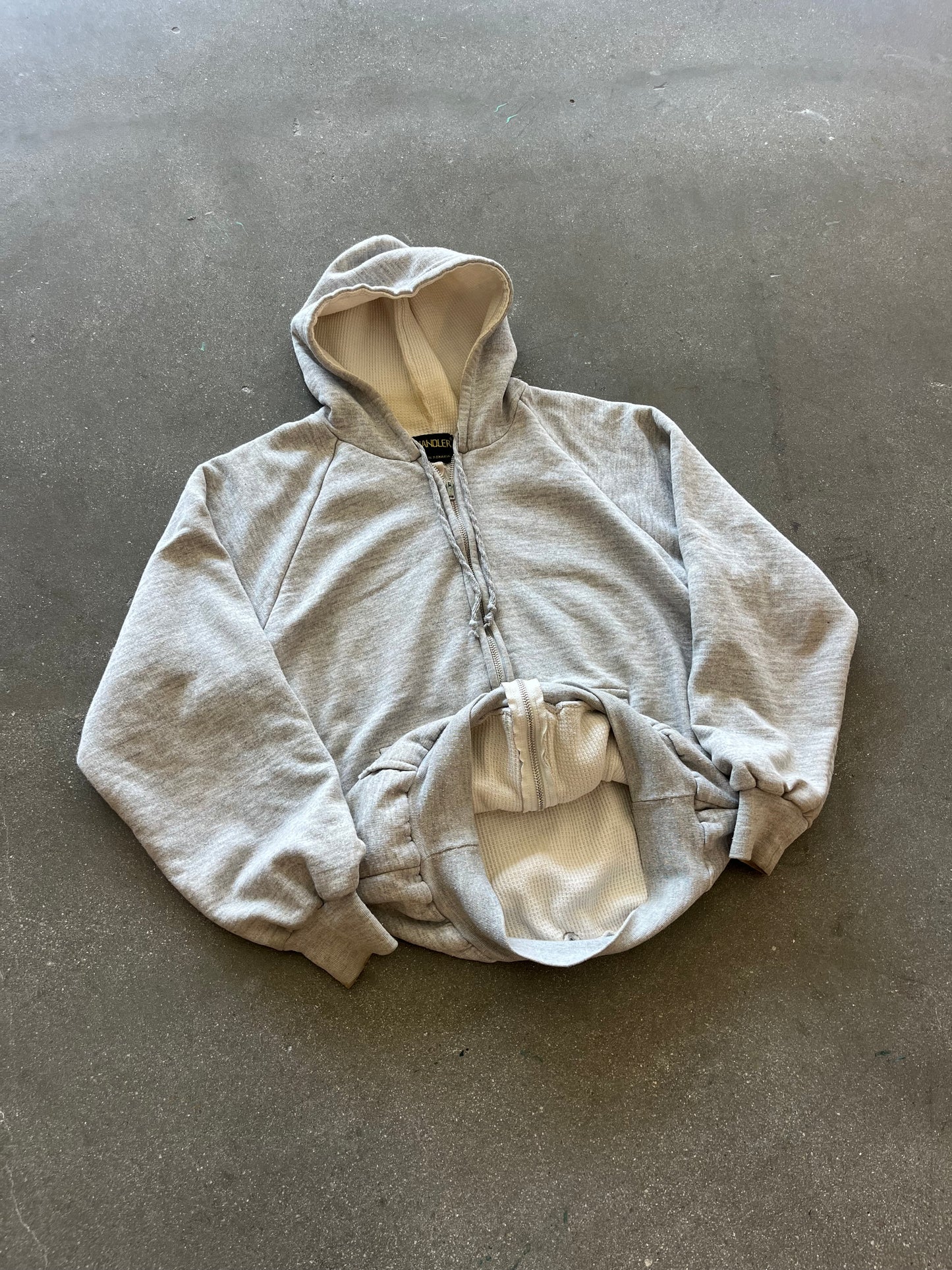 80’S HEATHER GRAY THERMAL LINE ZIP UP HOODIE - S/M