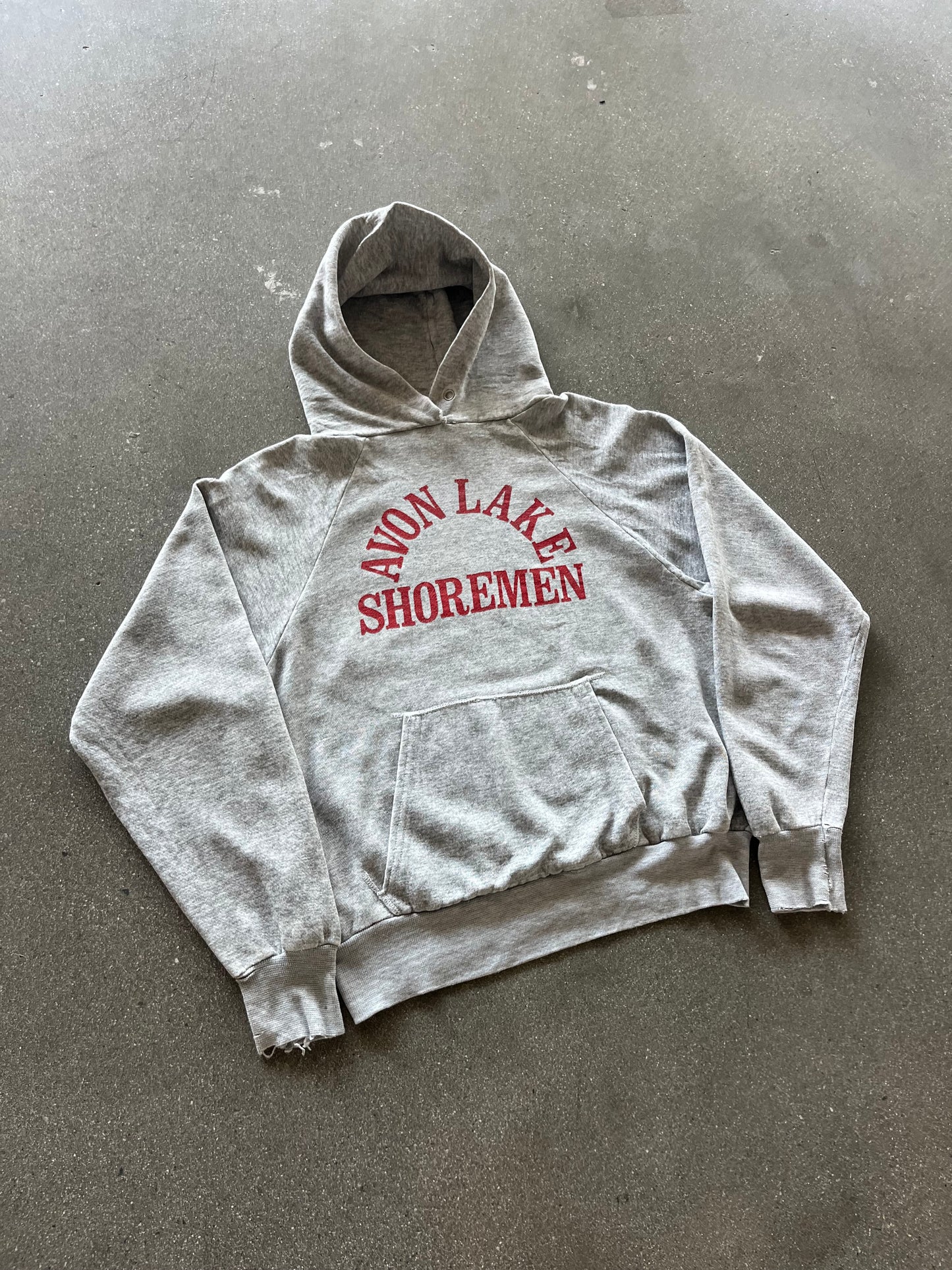 80’S HEATHER GRAY “AVON LAKE” RAGLAN HOODIE - BOXY S/M