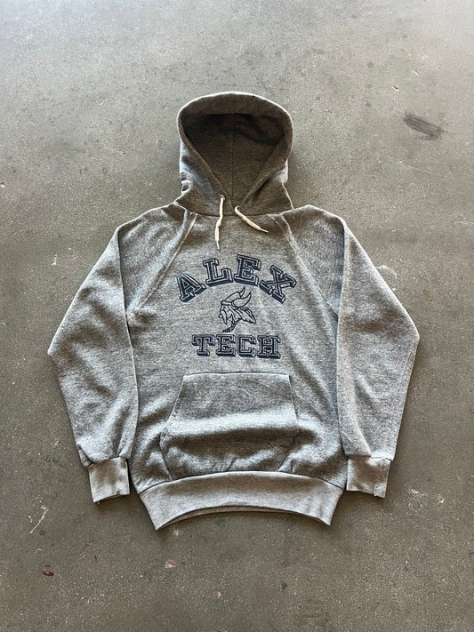 80’S HEATHER GRAY “ALEX TECH” RAGLAN HOODIE - S