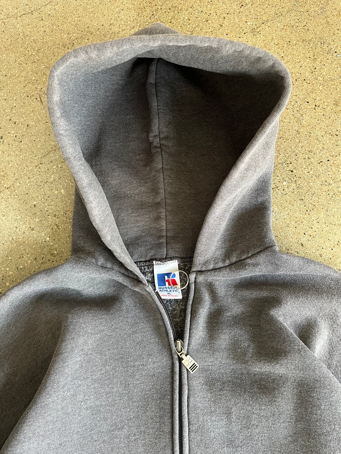90’S CHARCOAL GRAY RUSSELL ATHLETIC ZIP UP HOODIE - BOXY L/XL