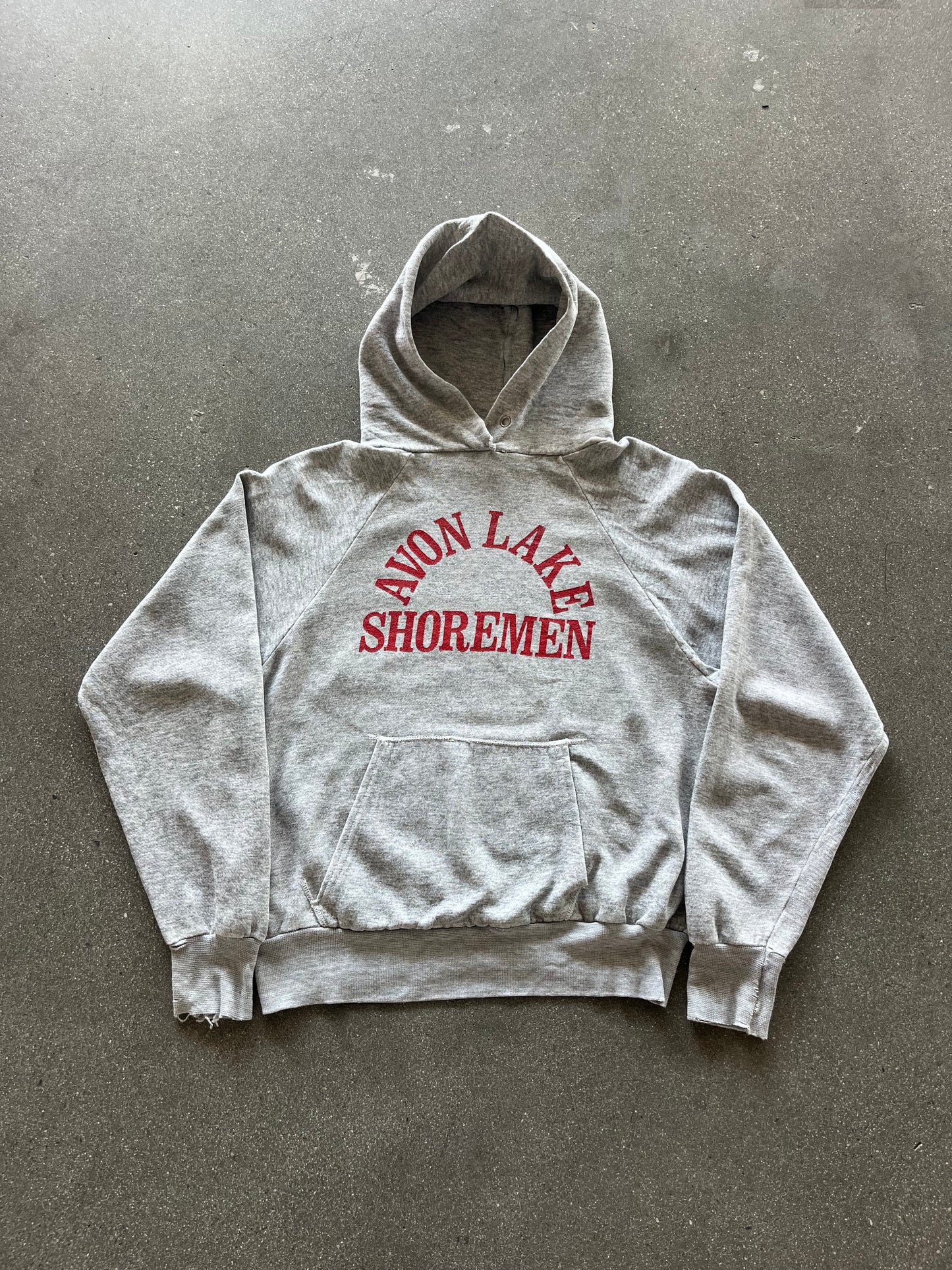 80’S HEATHER GRAY “AVON LAKE” RAGLAN HOODIE - BOXY S/M